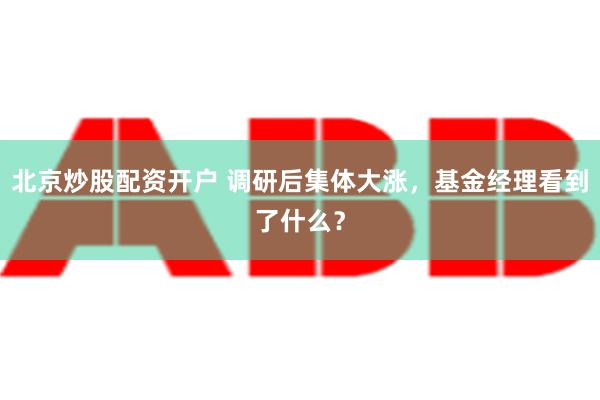 北京炒股配资开户 调研后集体大涨，基金经理看到了什么？